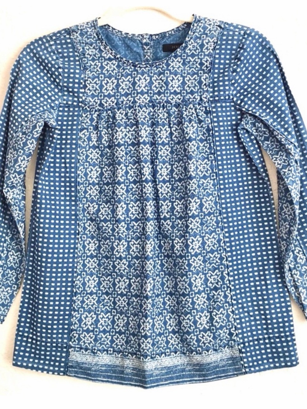 JCrew Size 4 Blue Patterned Long Sleeve Tunic Top Boho